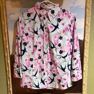 Carolina Herrera Pink and Green Floral Shirt